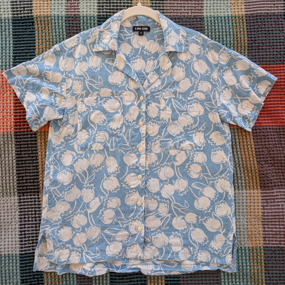 Ilana Kohn Indigo Tulips Chelito Shirt S